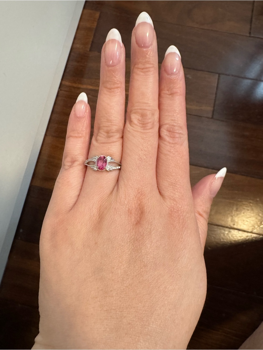 925 silver pink topaz oval ring cz adjustable size 5-10 - Picture 6 of 7